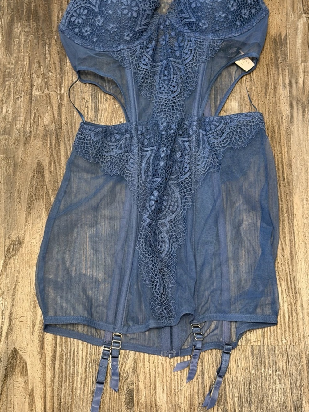 Victoria Secret 34/ B Lingerie Zip Corset & Bustier High Neck Blue Mesh NWT - Picture 3 of 5
